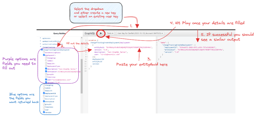 How to create a change tracking marker with the New Relic NerdGraph explorer for GraphQL.