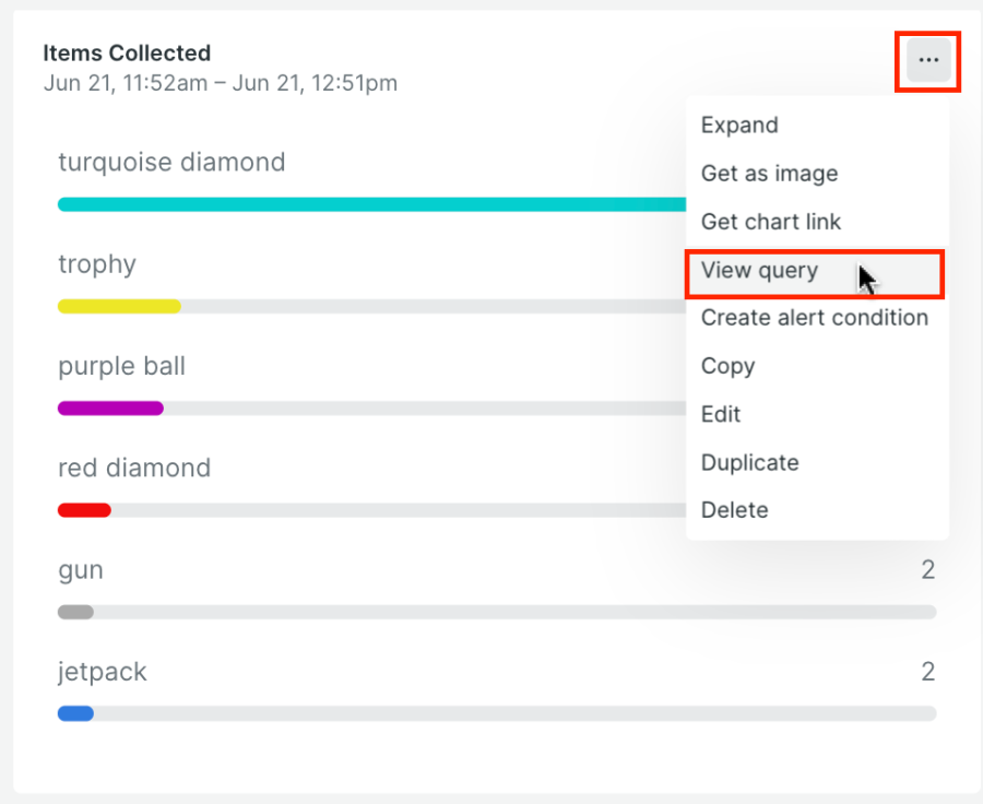 Dashboard displaying the dropdown to view query