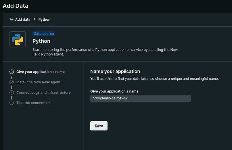 Dashboard showing the installation process with python 