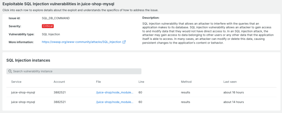 Problema de inyección SQL al mostrar información sobre la vulnerabilidad seleccionada