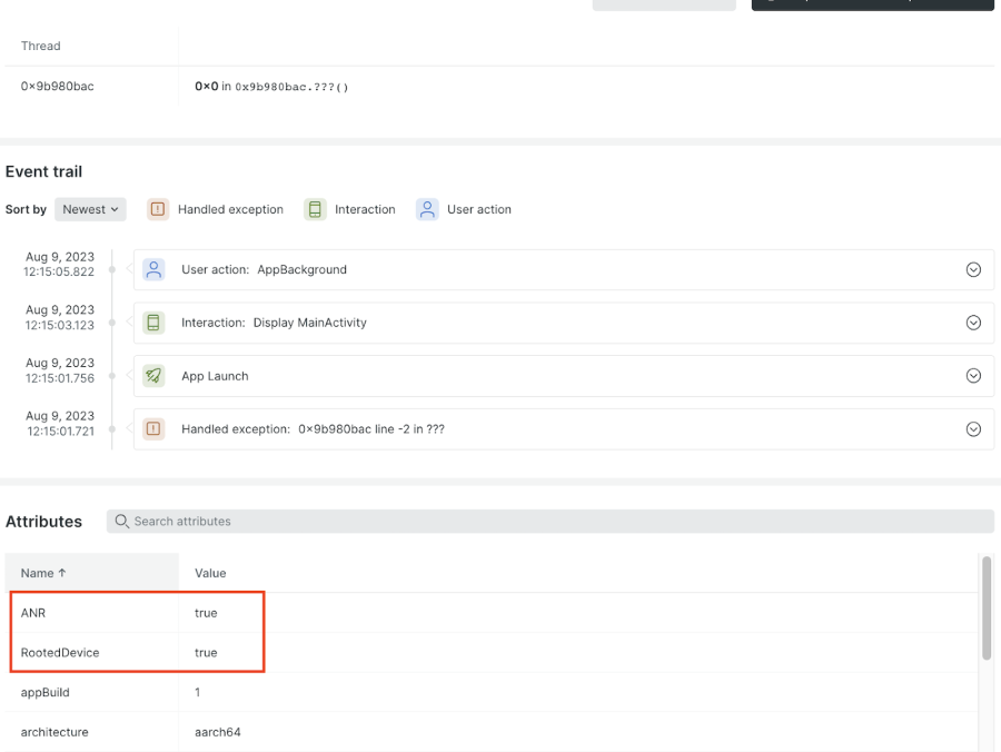 Dashboard displaying ANR and Rooted device detection