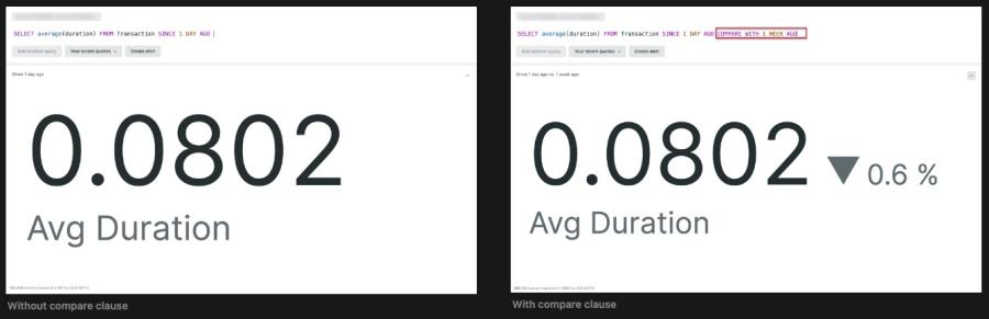 NRQL COMPARE clause with without