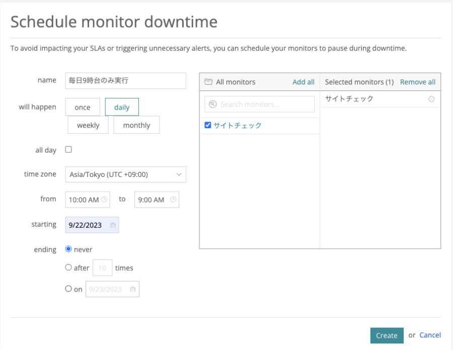 downtime from 10 am to 9 am