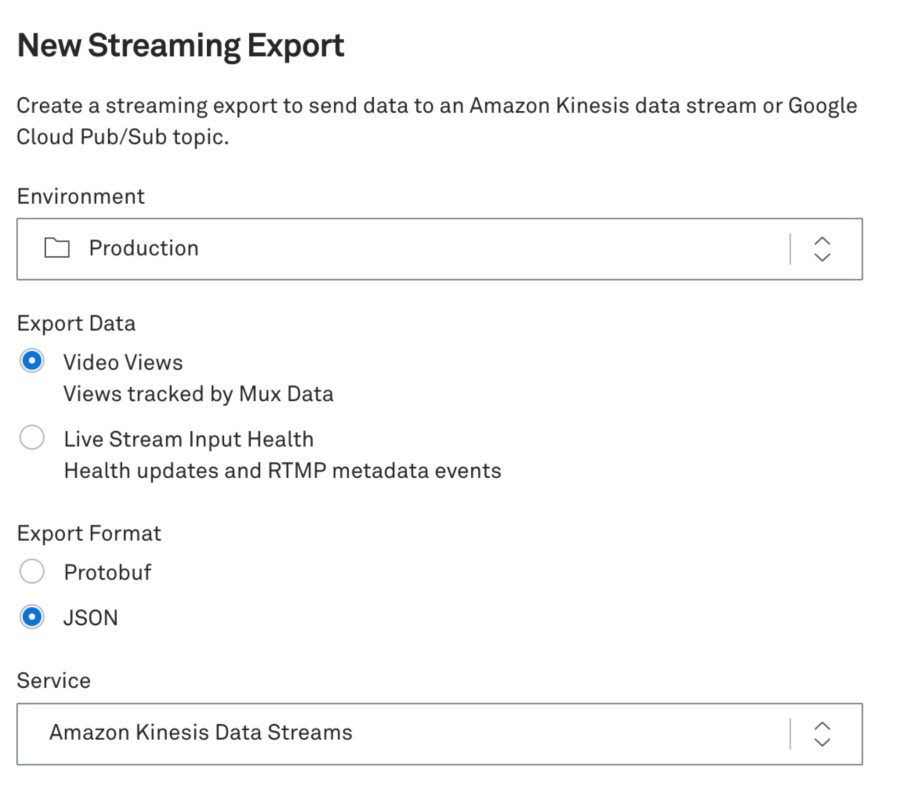 Configuration de l'intégration Mux - Nouvelle exportation de streaming