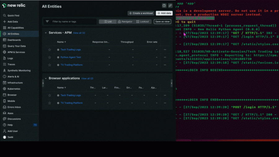 A demo of New Relic's automatic log obfuscation feature applied to a Social Security Number that's detected in the logs.