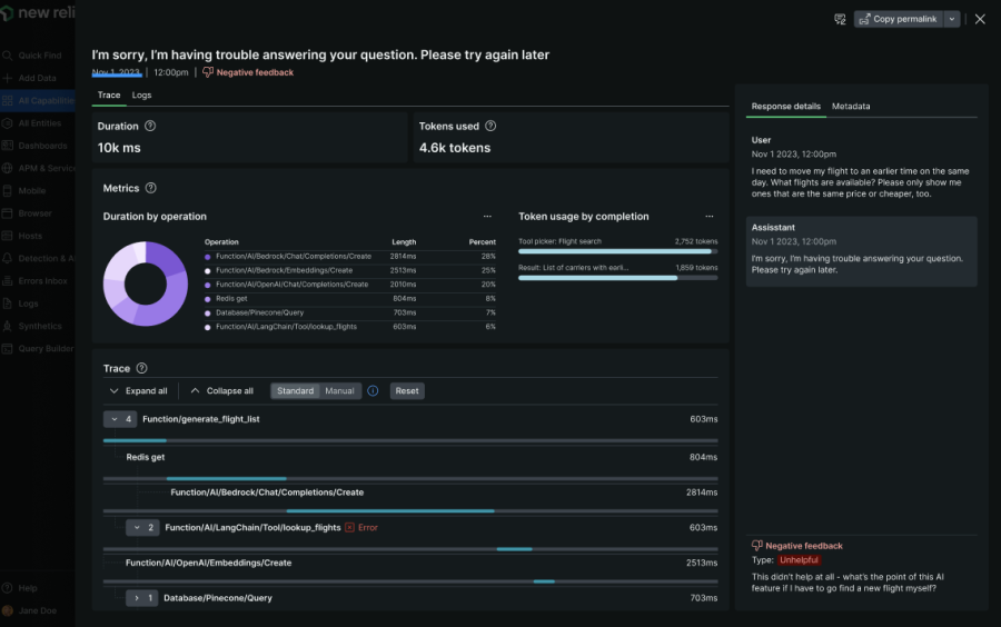 AI response trace