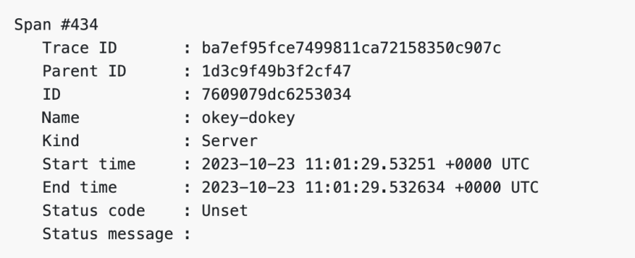 Traces displayed in terminal