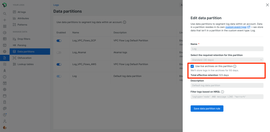 Live archives archive partitions 