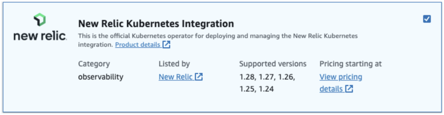 New Relic available as add-on on the EKS Catalog