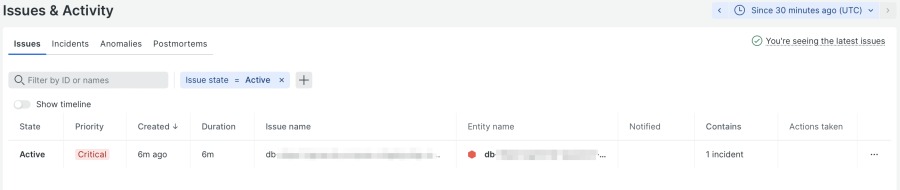 db error rate activity in alerts