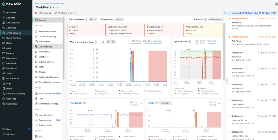 New Relic product screenshot