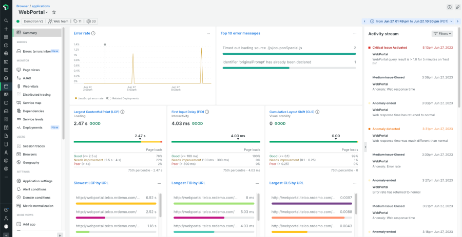 Captura de tela do produto New Relic