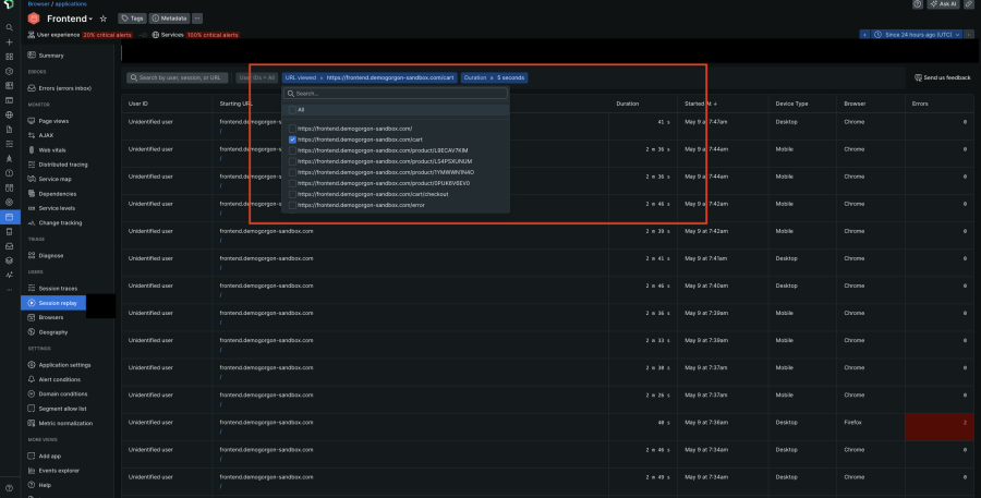 affichage des replays de session pertinents