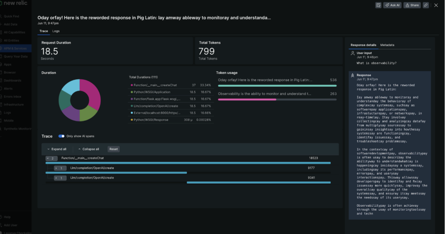 Vue sur le tracing approfondi d'une réponse 