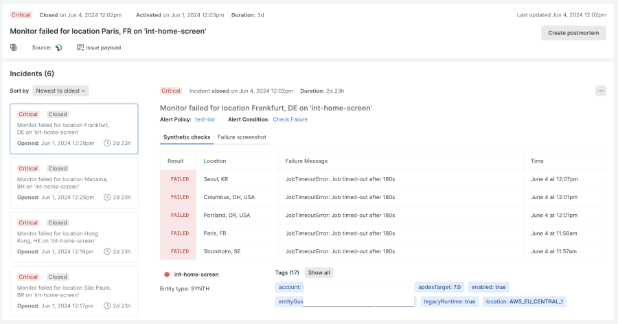 monitor failure incidents correlated across multiple locations