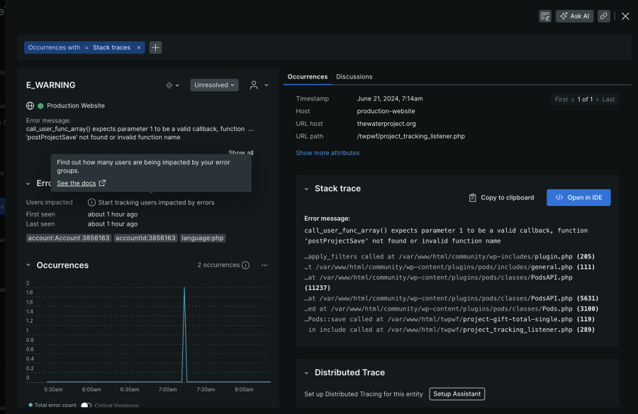 Error monitoring with a New Relic dashboard