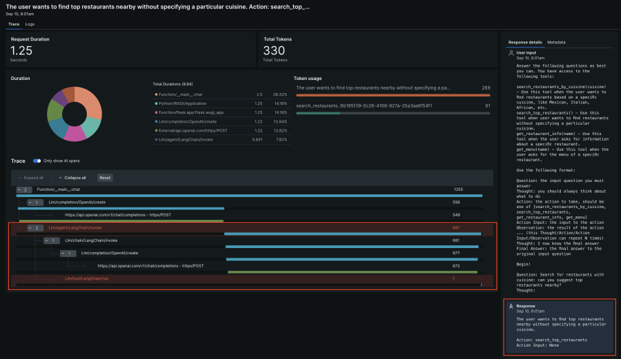 AI Response details page