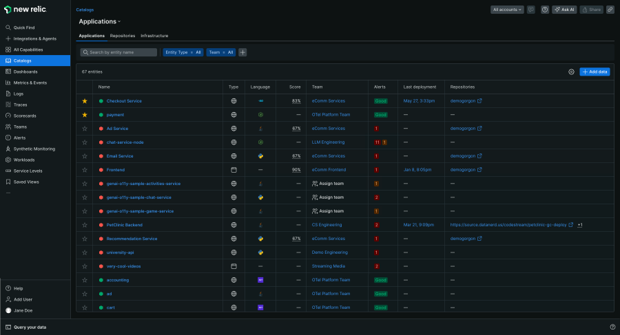 New Relic Catalogs