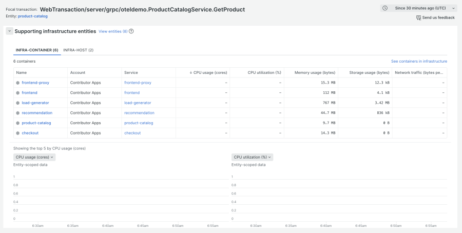 Supporting infrastructure entities view for the Product Catalog Service