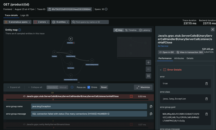 Distributed Trace view within the New Relic UI