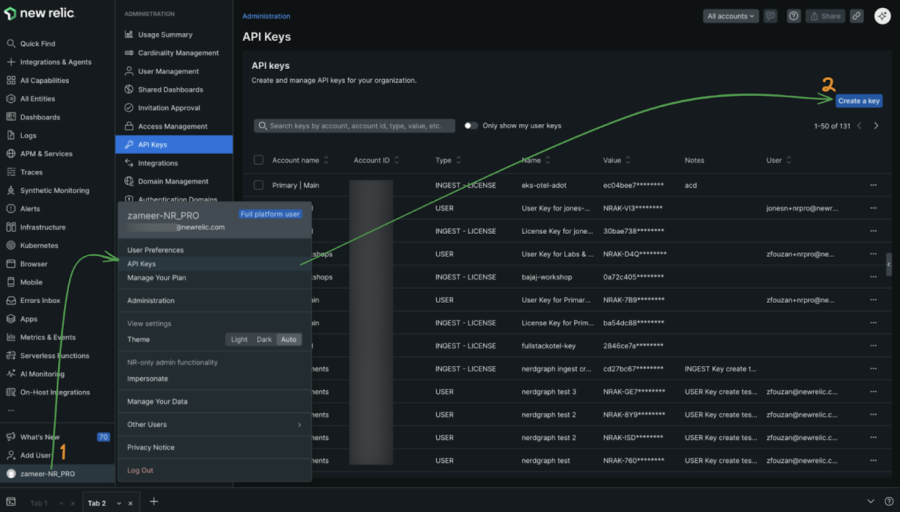 API Keys in the New Relic UI.