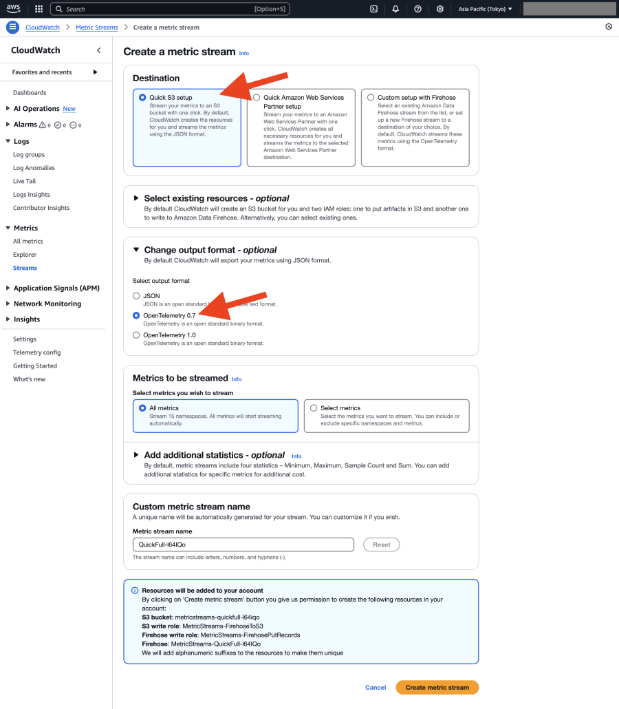 Create Metric Stream