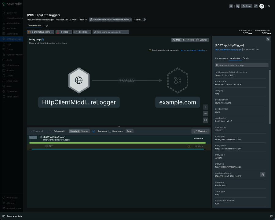 New Relic Distributed Tracing UI within the product