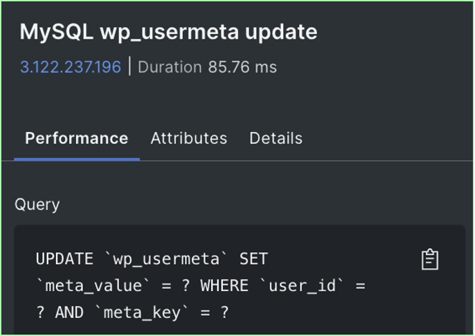 Query performance analysis within New Relic UI.