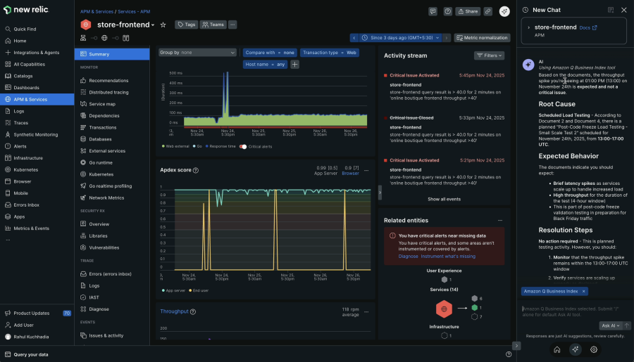 Frontend APM dashboard in New Relic UI