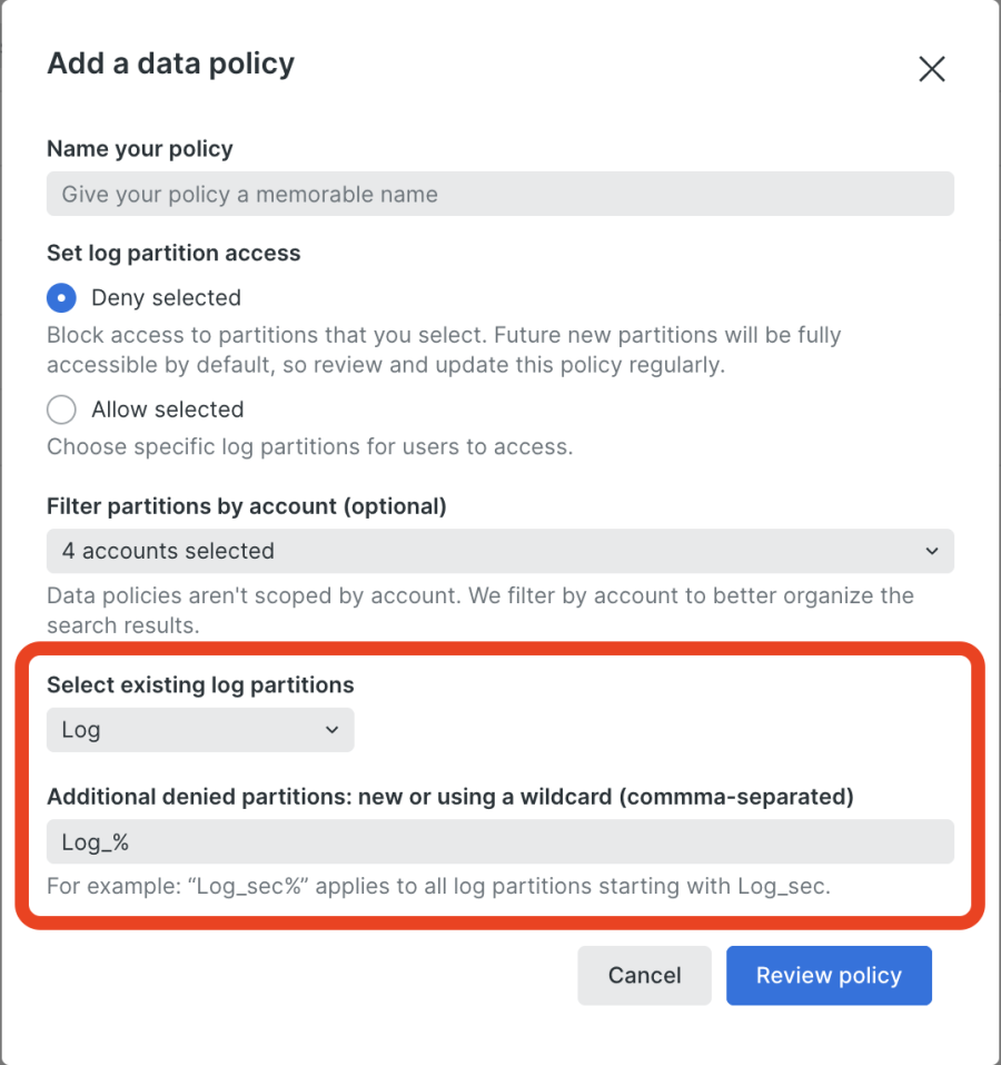 Deny all log partitions