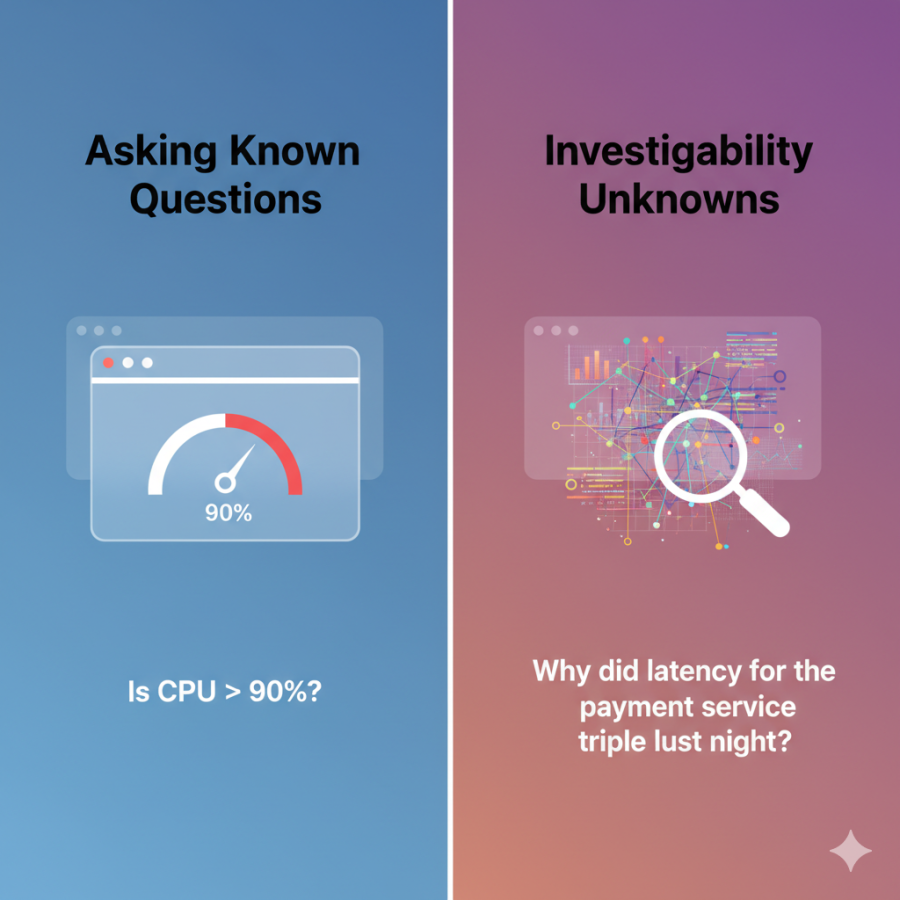 Asking known questions vs. investigating unknowns.