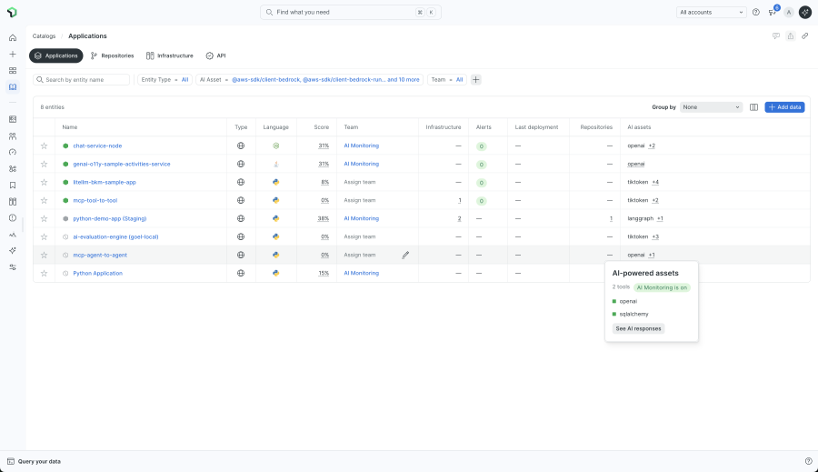 applications catalog ai column