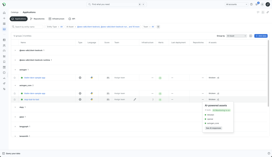 applications catalog group by ai asset