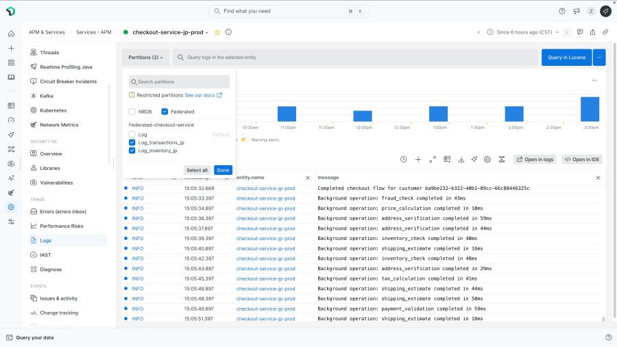 Federated Logs for an APM service