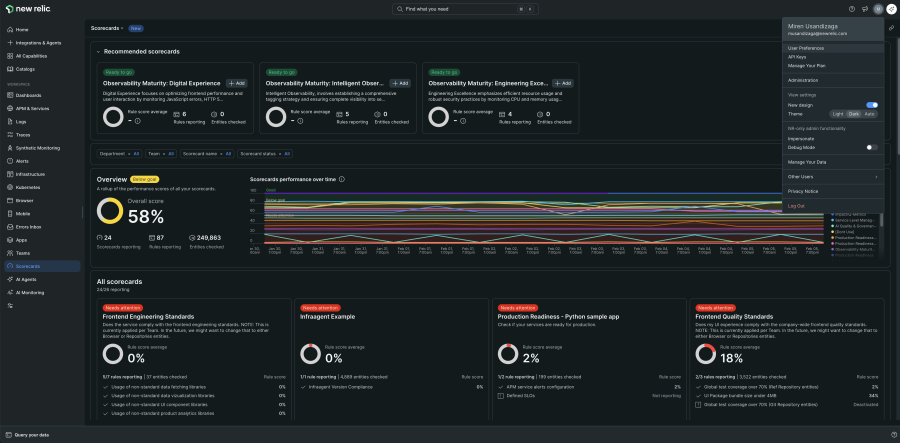 New Relic scorecard's new UI