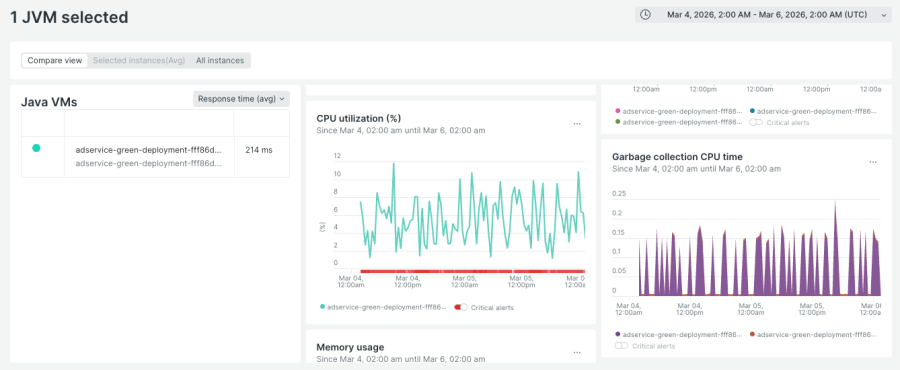 JVM CPU and GC metrics