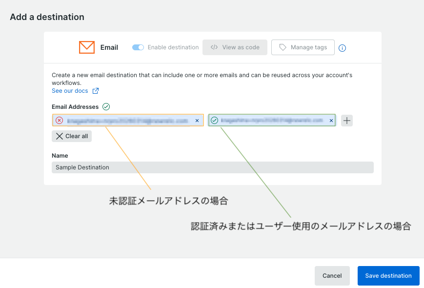 alert-email-destination-verification-1: add destination include external email address