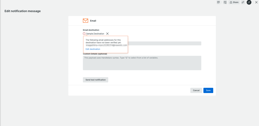 alert-email-destination-verification-5: workflow channel caution