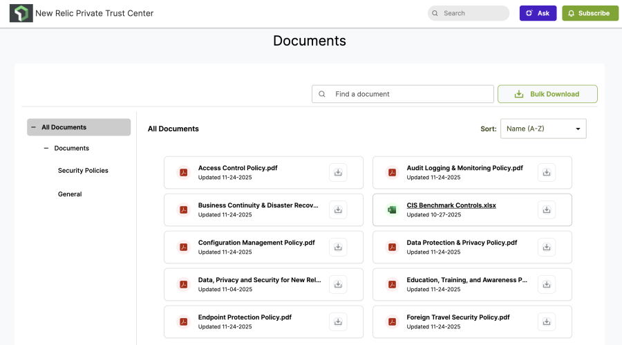 Documentation repository within the New Relic Private Trust Center