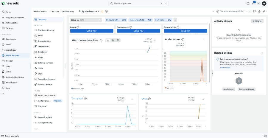 APM & Services / Services - OpenTelemetry - Summary, Without Config