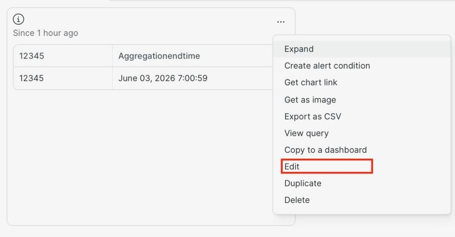 Click on the "Edit" in the dashboard widget menu
