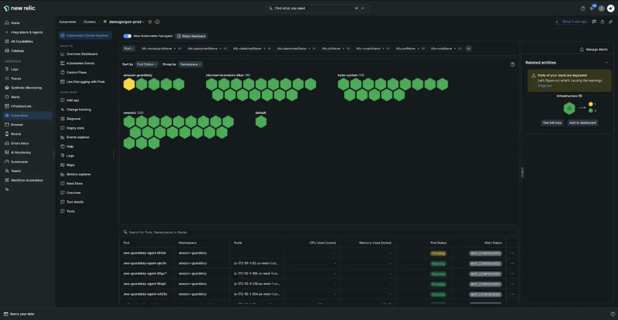 New Relic’s integration with Pixie enables the collection of metrics, events, logs, and traces for your Kubernetes clusters, applications, OS, and network layers.