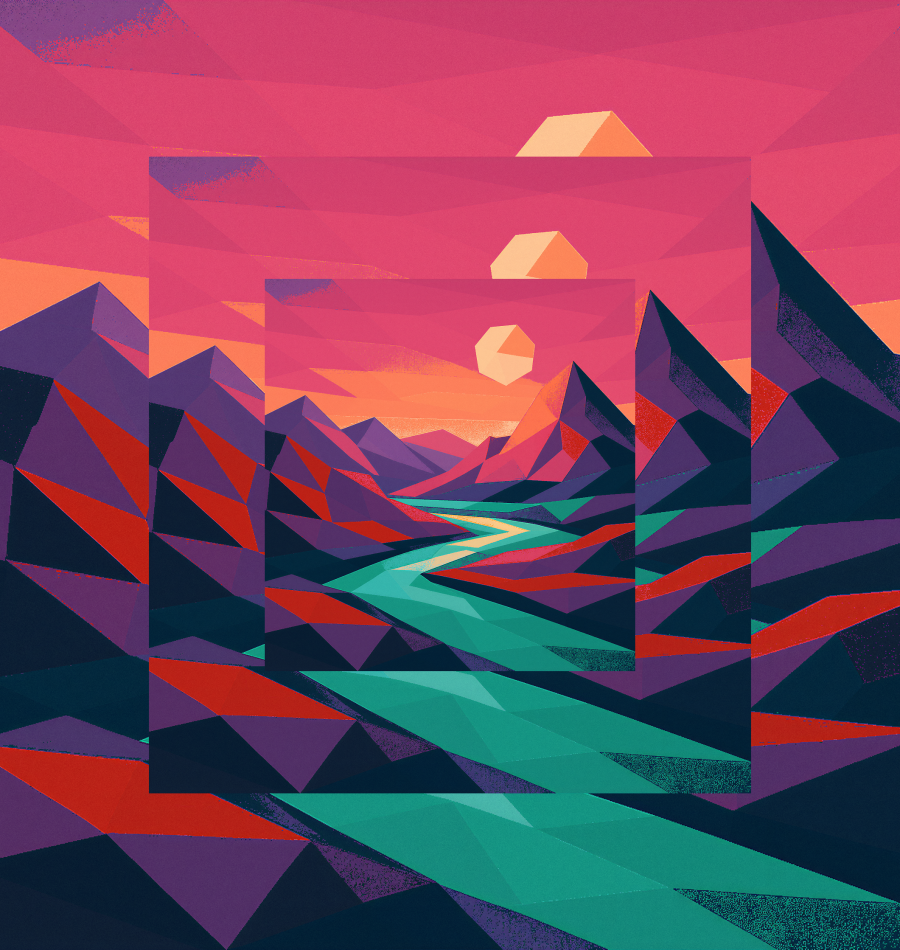 AI generated image of sunset over mountain range
