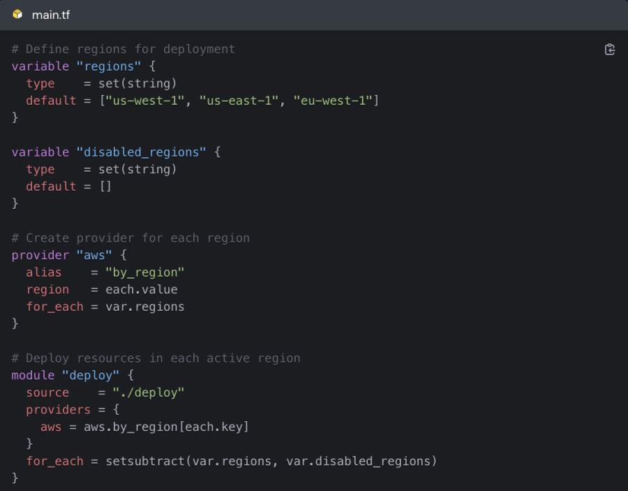 OpenTofu IaC using provider iteration to deploy AWS resources across multiple regions 