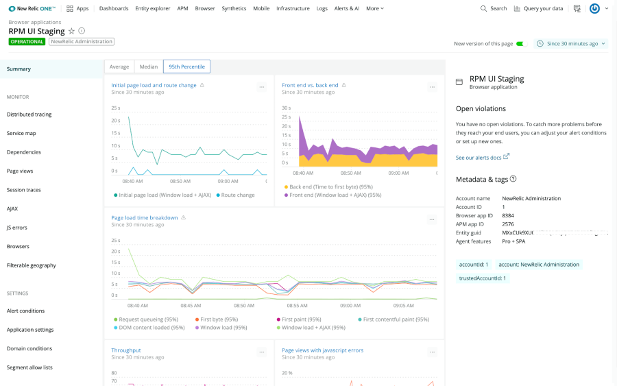 New Relic product screen capture