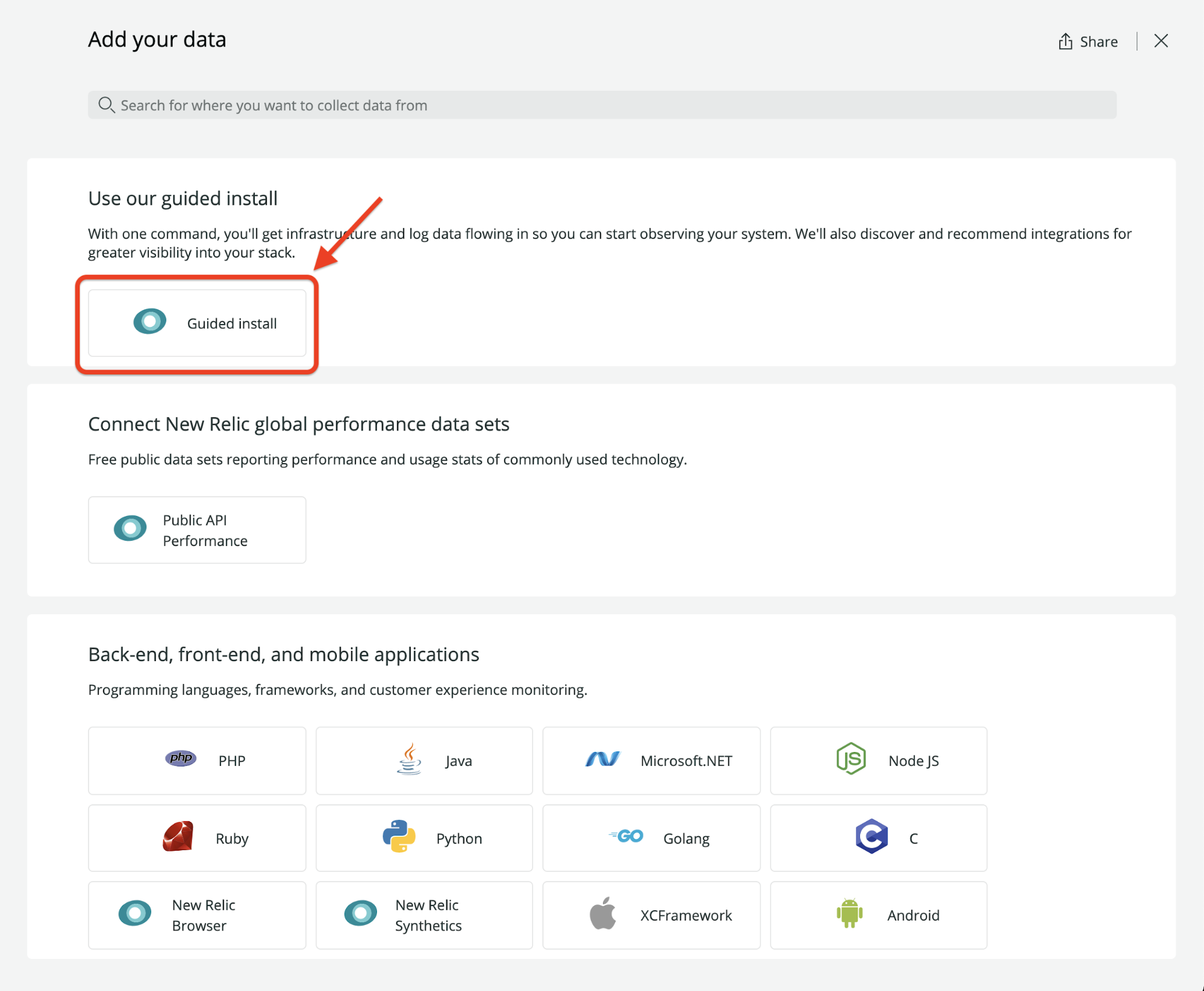 New Relic guided install simple observability New Relic