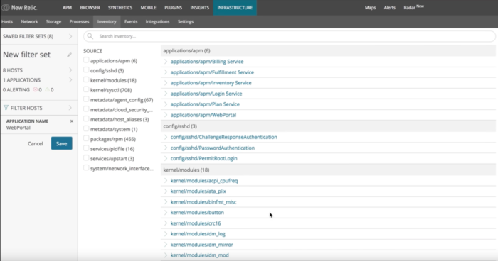 screen shot of New Relic Infrastructure inventory