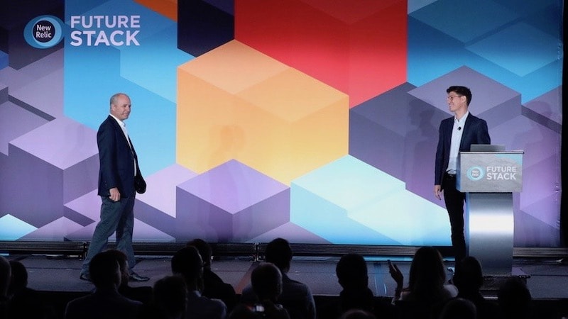 Lew Cirne and Julian Giuca onstage at FutureStack19 NYC