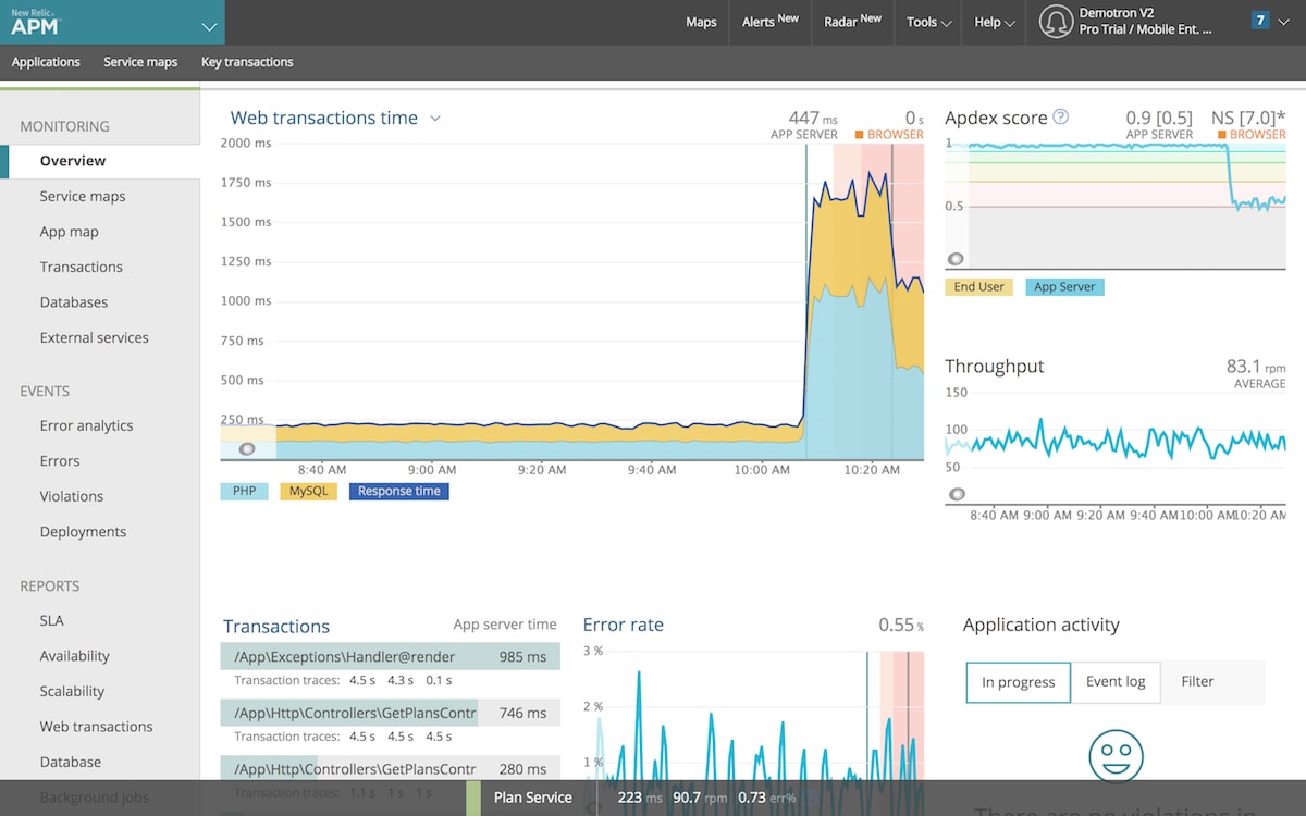 new relic apm features overview screen