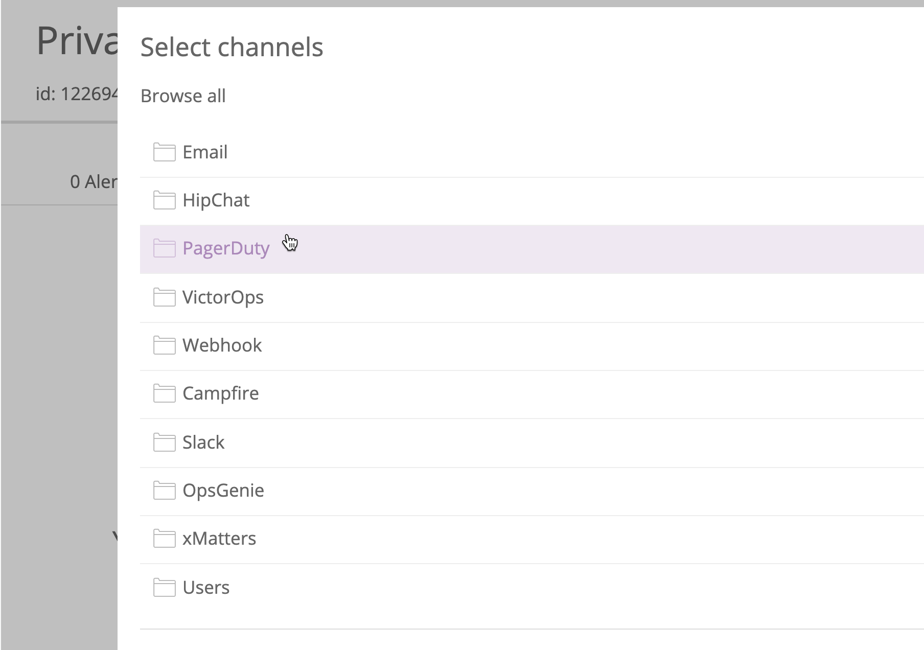 "Select channels" example screenshot